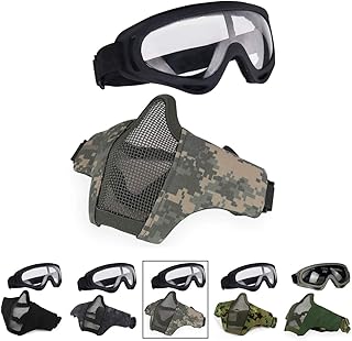Aoutacc Airsoft Mask e Goggles Set, Half Face Steel Mesh Mask e occhiali per CS / Caccia / Paintball / Shooting(ACU)