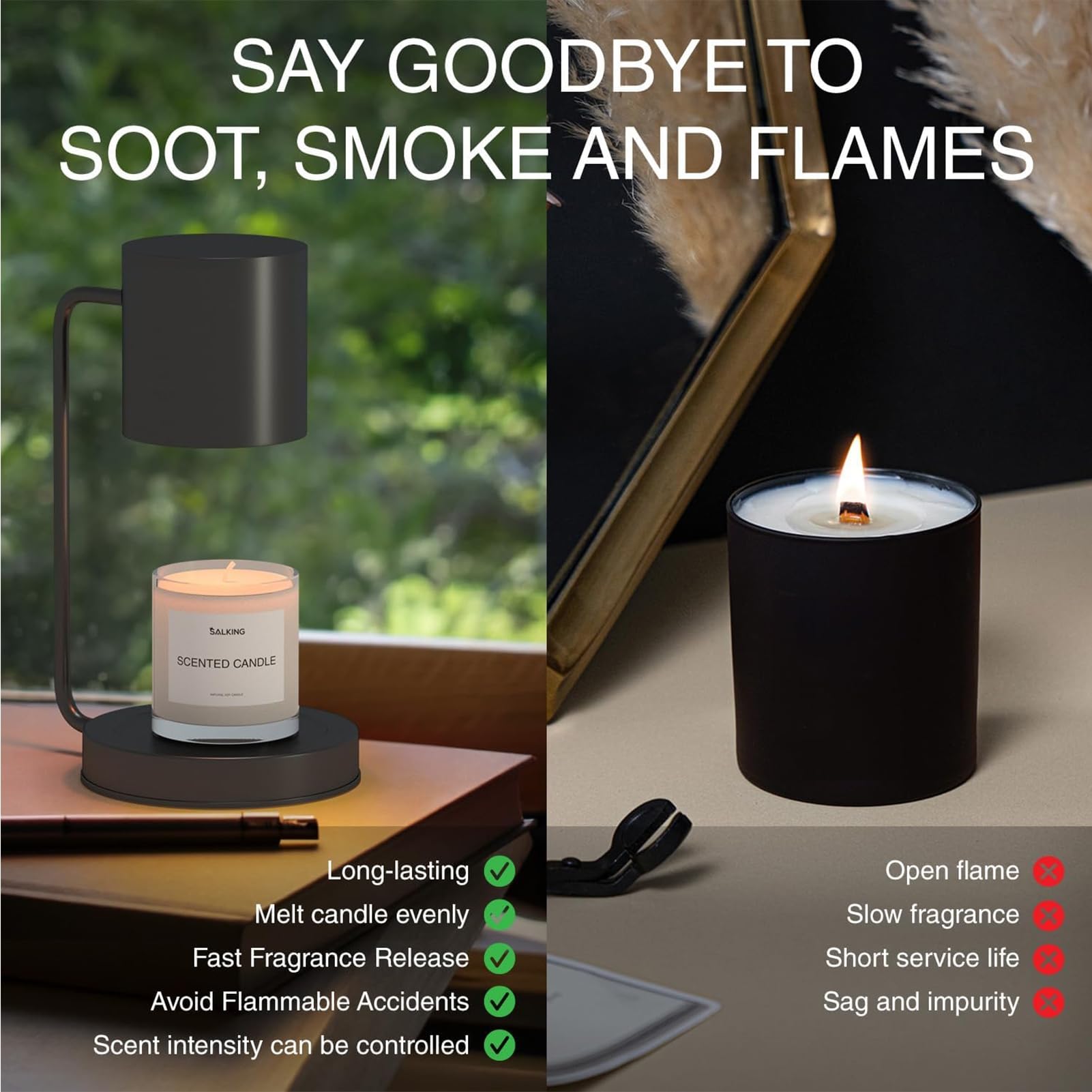 Lampe Chauffante À Bougies, Lampe Chauffante À Bougies avec Minuterie Et Gradateur pour Spa Aromathérapie Home Office Chambre Nightlight,Noir