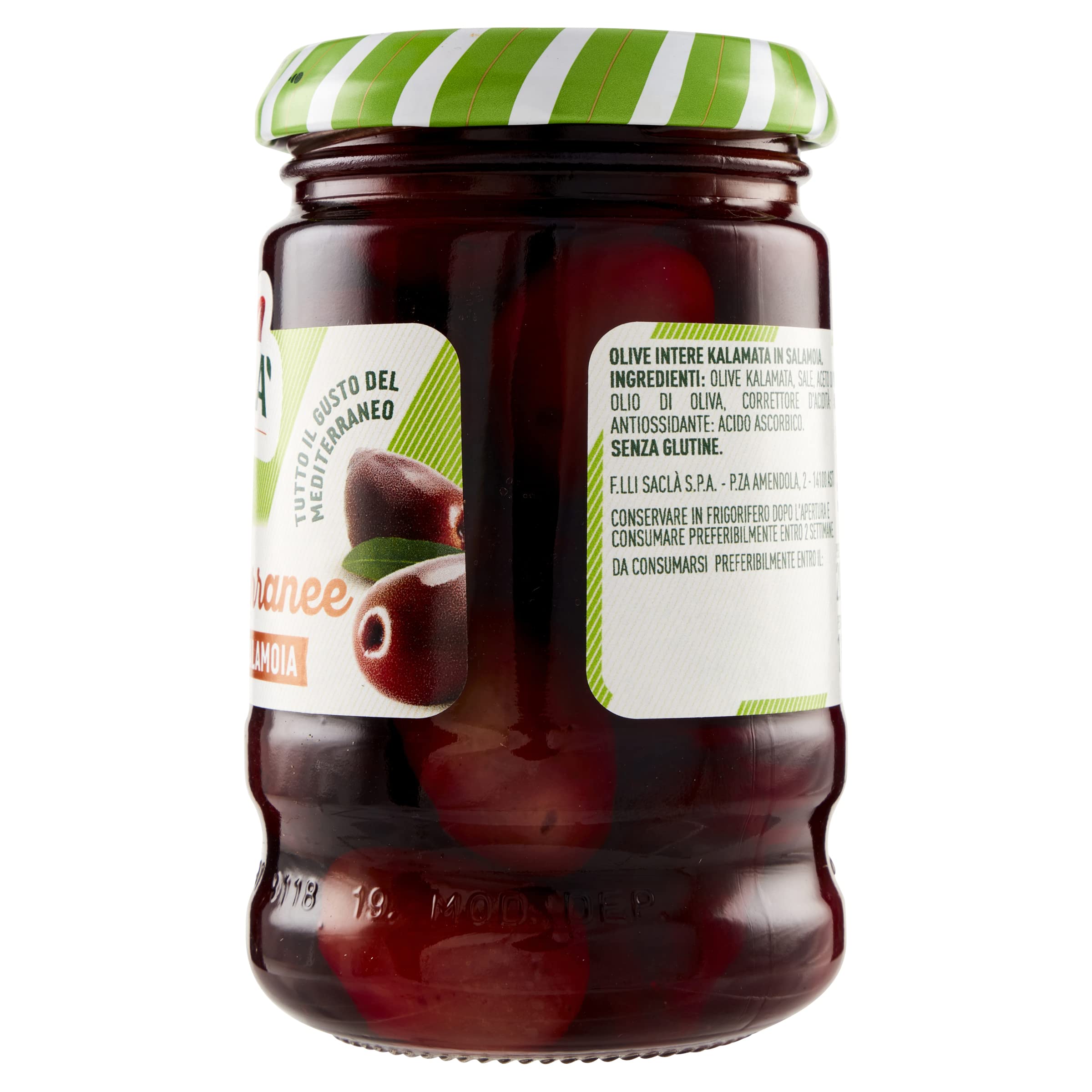 Saclà, Olive Kalamata in Salamoia, Ideali per Aperitivo, Insalate e per Arricchire i Tuoi Piatti, Vaso Vetro, 200g (110g sgocciolato), Confezione da 12 Pezzi
