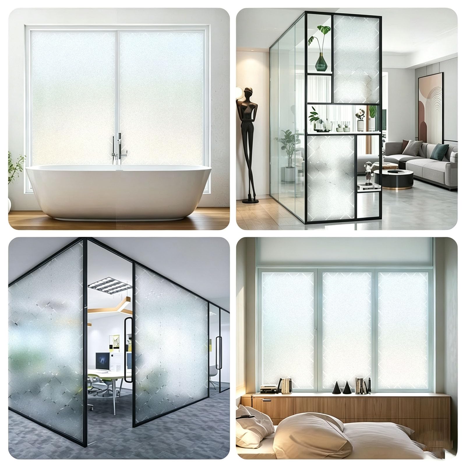 Vinilo Ventana 120 x 205 cm Privacidad Ventana Protección UV Ideal Película Opaca para Ventanas con Adhesión Estática sin Pegamento Lámina para Baño Oficina y Cocina, Rejilla Oblicua