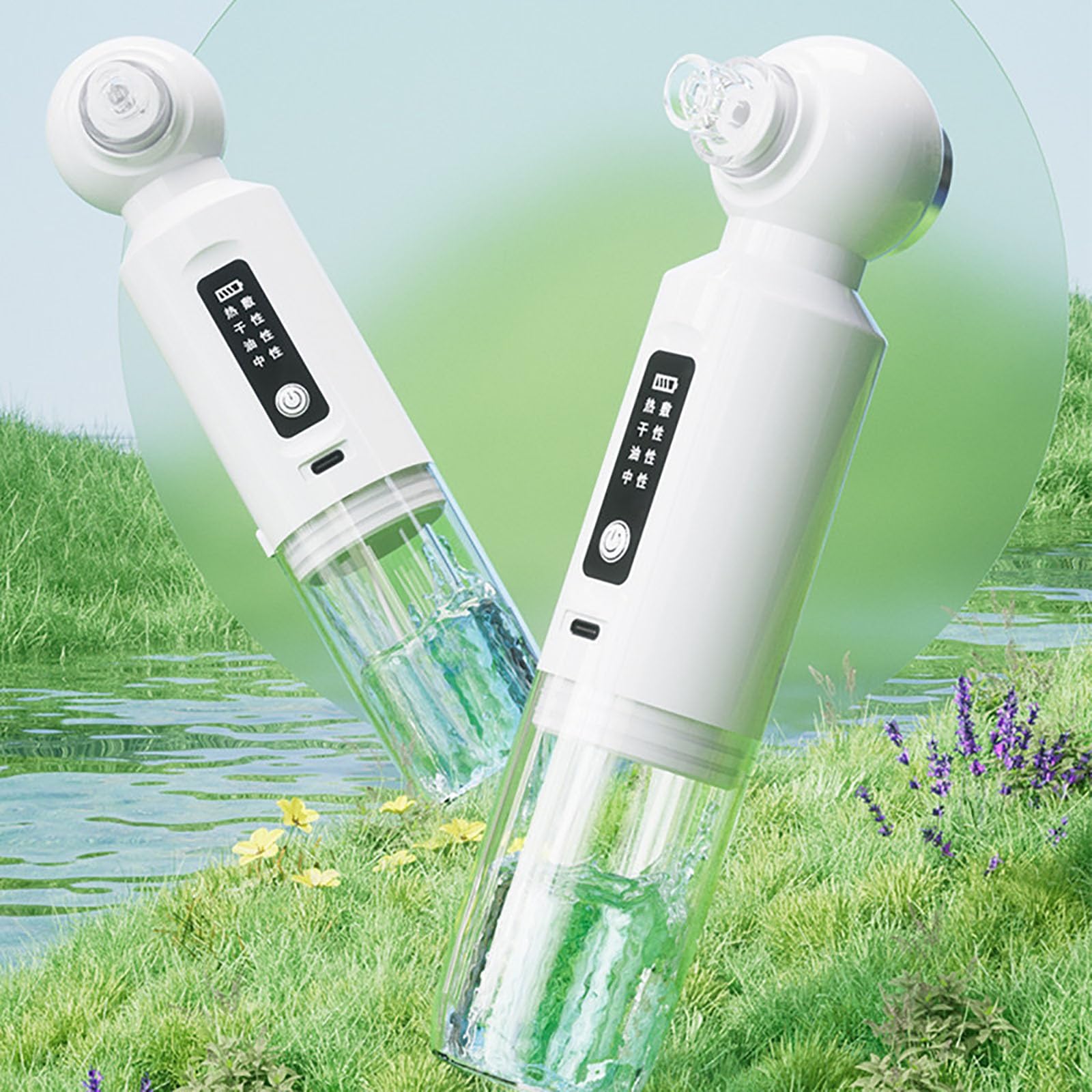 Aspirapunti neri viso profondo con spruzzo d'acqua con microbolle, strumento elettrico per rimuovere punti neri con 6 testine sostituibili, aspirazione regolabile, aspiratore punti (2pcs)