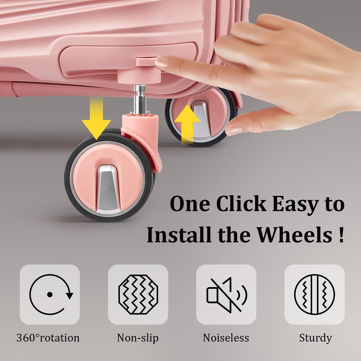 4 Piece Luggage Set PP Hardshell, Expandable Suitcase Set (20/24/28) with 14" Cosmetic Case, Lightweight Spinner Wheels with TSA Lock, Detachable Wheels for Nesting Storage (Pink) - Image 9