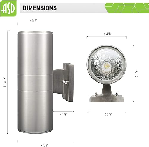 Miniatura 3 de ASD Lámpara LED de pared cilíndrica redonda de 1 vía  9W 1000LM 3000K-5000K 120V  3CCT, fotocélula a prueba de agua, certificación ETL  Aplique de