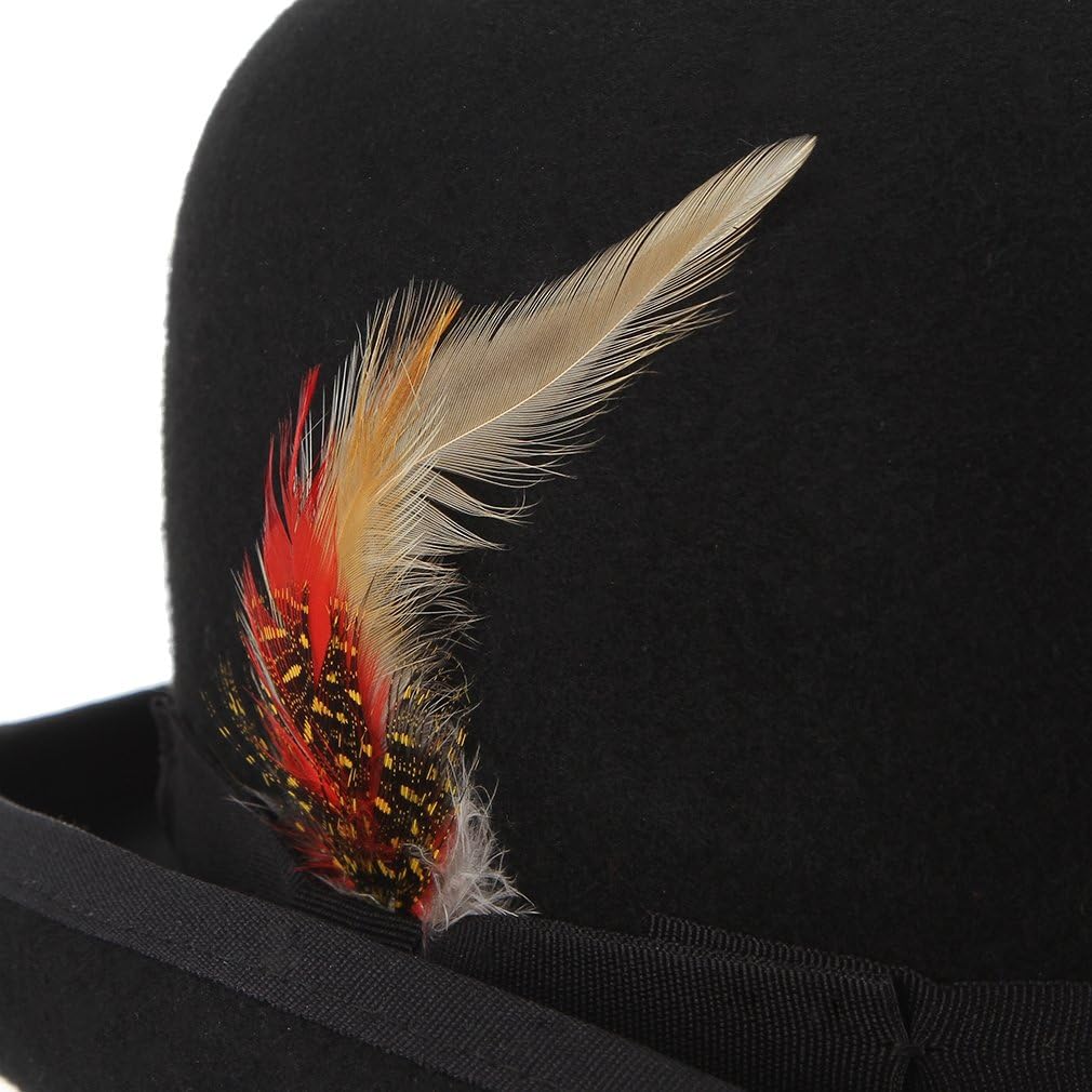 GEMVIE Men's Bowler Derby Hat Wool with Feather Black Derby Hat Satin Lined - Image 6