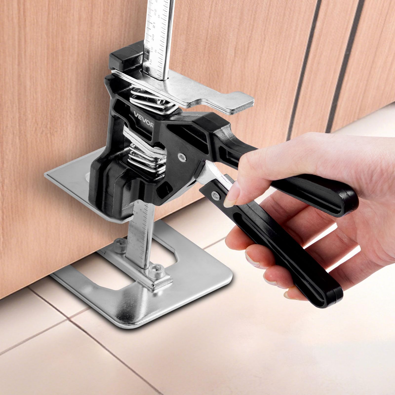VEVOR Cric à Bras 2PCs, Lève Meubles Portes Plaques avec Capacité 100 kg, Outil de Levage Manuel en Métal, Hauteur Réglable jusqu'à 25 cm, avec Niveau Magnétique, pour Fenêtres, Installation, Noir