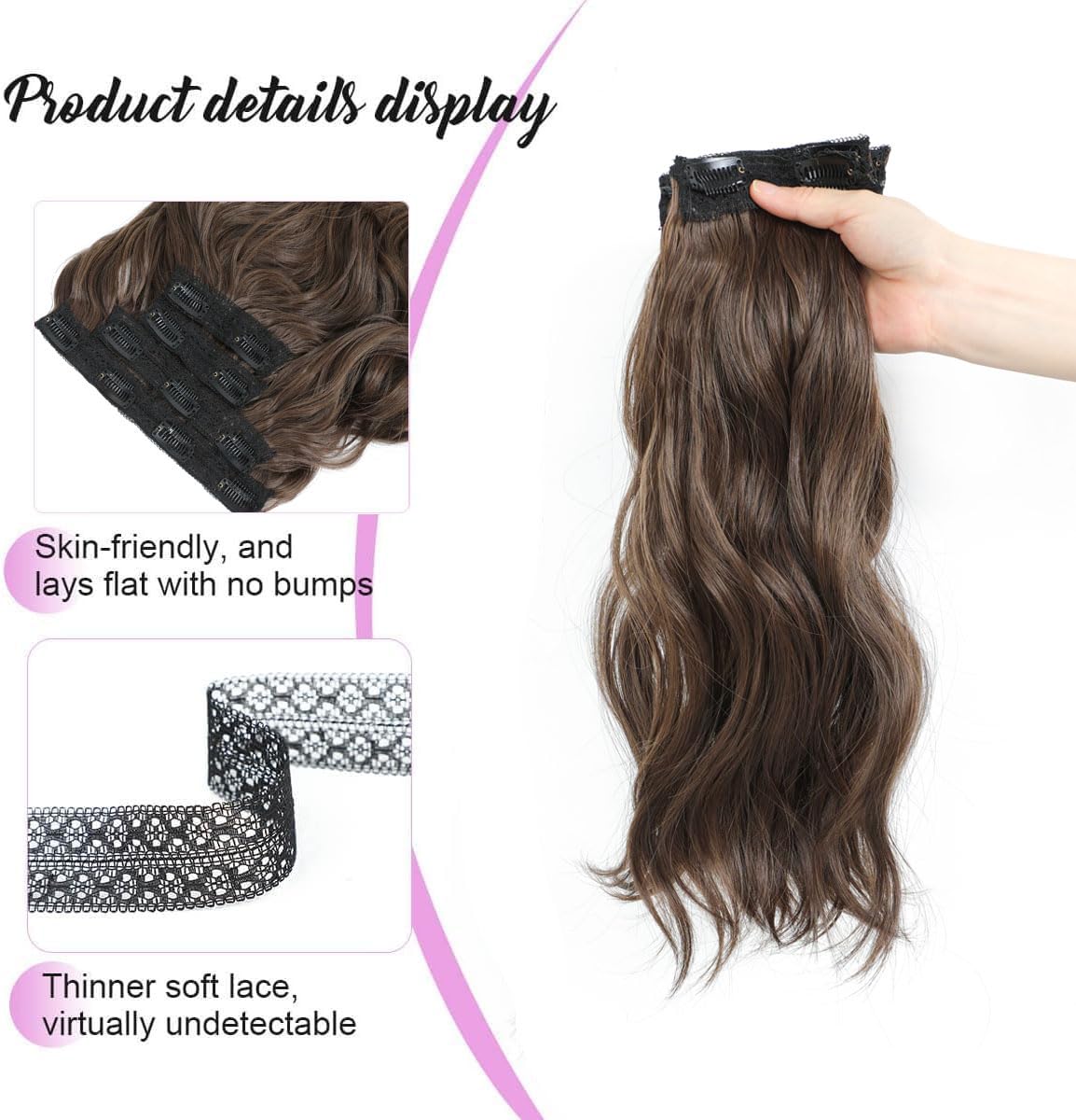 FINE PLUS Hair Extensions Clip in 4PCS Medium Brown 14Inch Hair Extension Wavy Hair Extensions Full Head Clip in Hair Extension Synthetic Fiber Hair Pieces for Women (Medium Brown) - Image 3