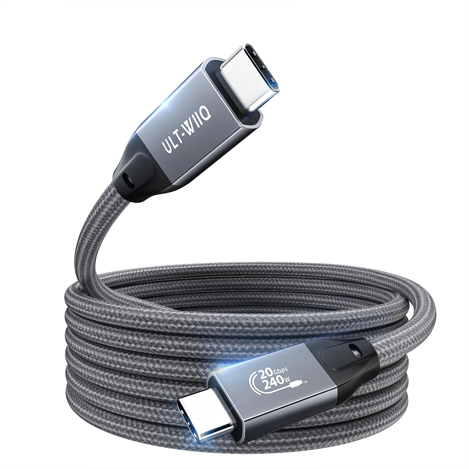ULT-WIIQ Cable de video USB C a USB C 3.2 Gen 2 x 2 trenzado de nailon de 13 pies para monitor 8K, cable de pantalla 4K a 144Hz/60Hz, transferencia de datos de 20 Gbps, PD 3.1 soporta carga rápida de