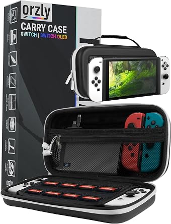 Orzly Carrying Case for Nintendo Switch OLED Console with Accessories and Game Storage Compartment - Easy Clean Case Gift Boxed