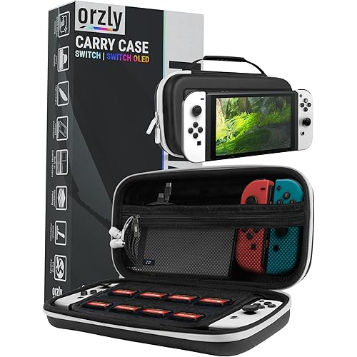 Orzly Carrying Case for Nintendo Switch OLED Console with Accessories and Game Storage Compartment - Easy Clean Case Gift Boxed