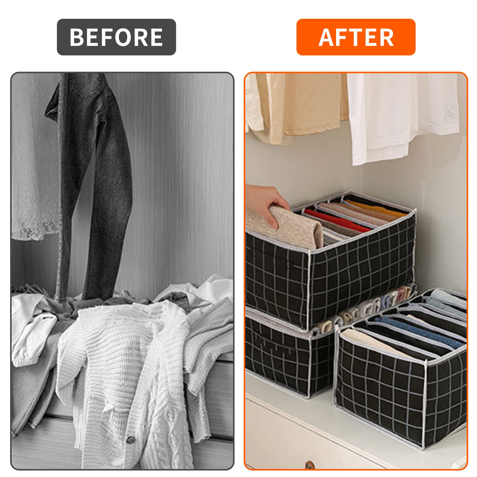 Organizer Pieghevole Per Armadio - Set 5 Pezzi Con Griglia A Rete | Per Maglieria E Biancheria - Foto 6
