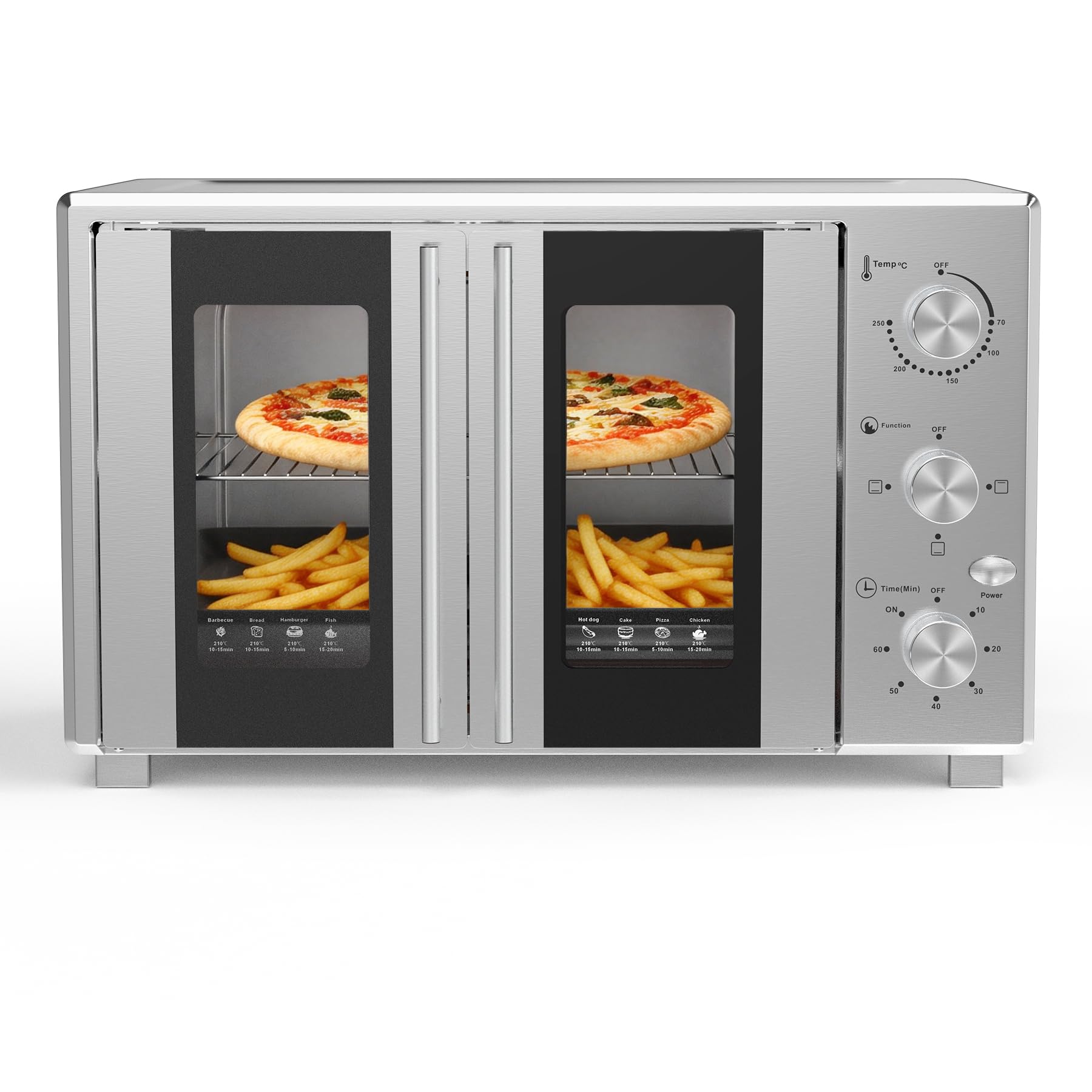 VBGK 38 Litre Extra Large Oven with 3 Rotating Controls; Functions: Cooking, Grilling, Grilling, Meat Cooking, Keeping Warm, Rustproof; Includes 2 Pizza Racks
