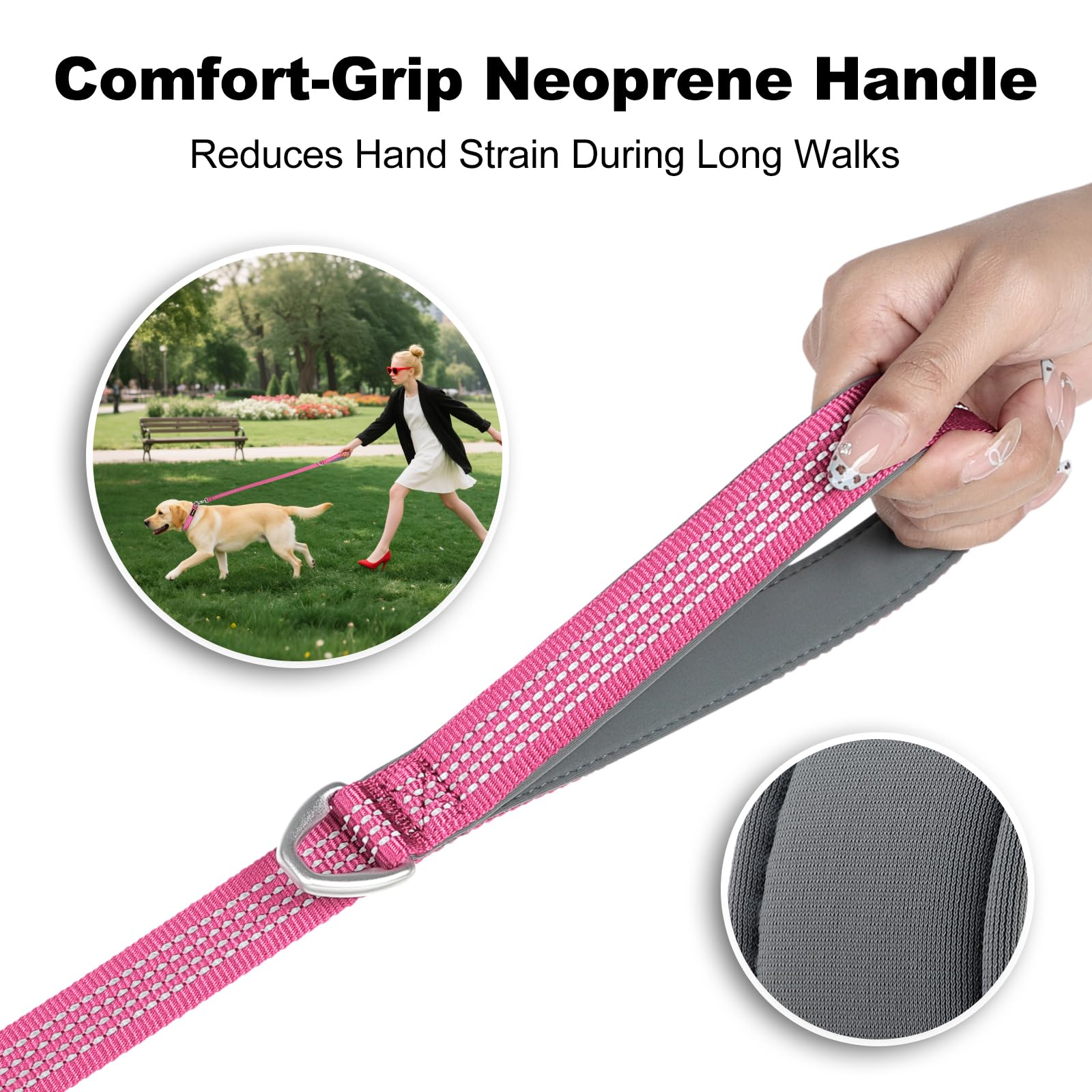 Plutus Pet Heavy Duty Dog Lead with Lockable Aluminum Carabiner, 4/6 Feet Long, Double-Sided Reflective Nylon, Padded Handle - Image 4