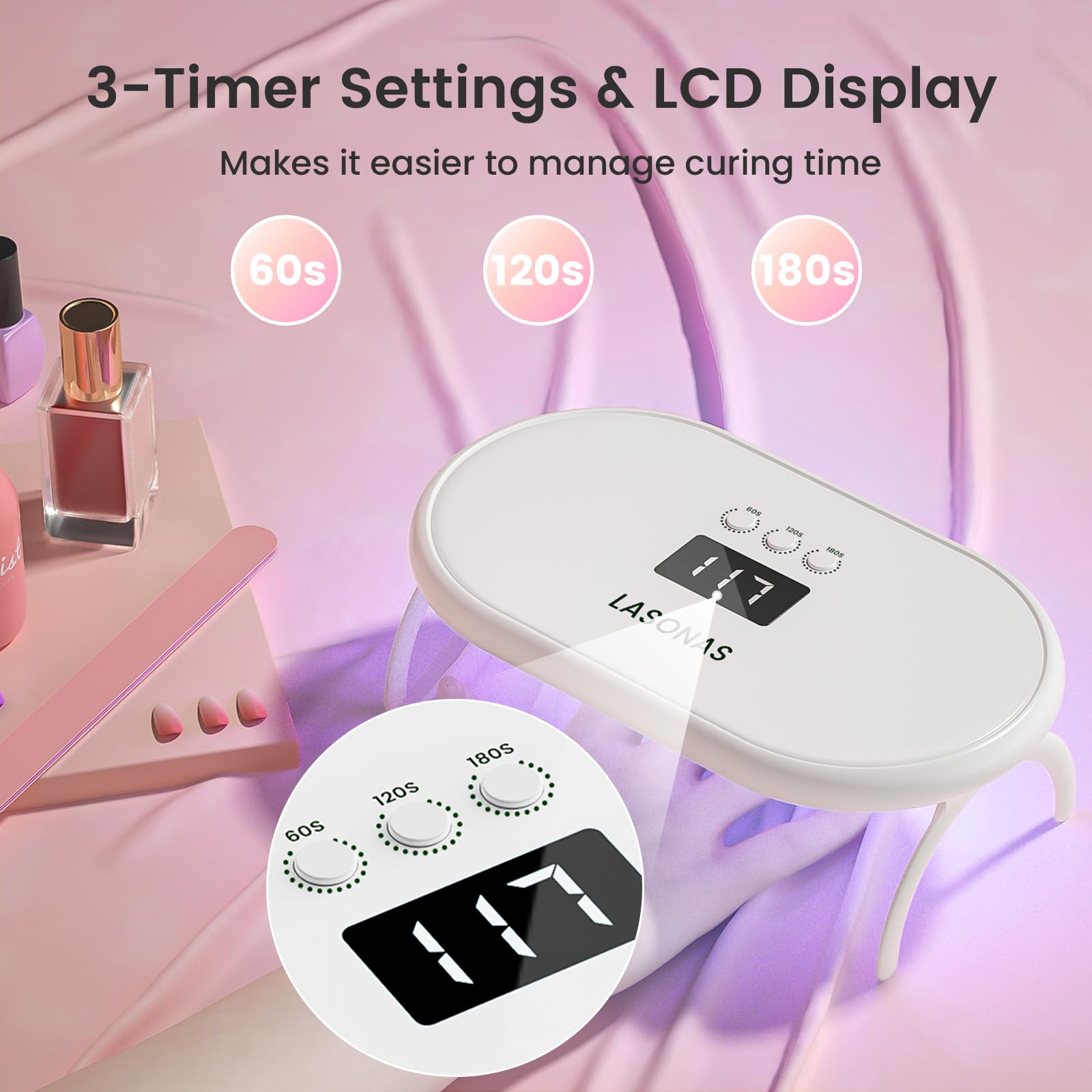 LASONAS UV LED Nail Lamp for Gel Polish 24W UV Light 3 Timer Setting Fast Drying Curing Mini Portable Cure Lamp for Gel Stickers and Strips Home Nail Care Salon - Image 3