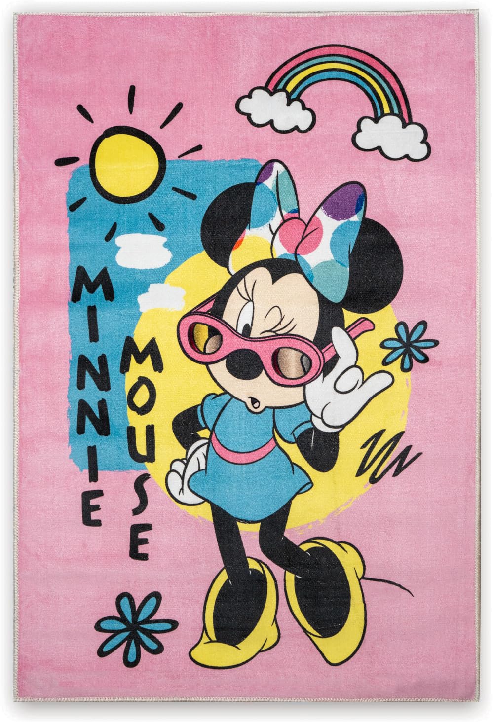 Disney Home dywan dla dzieci - oficjalnie licencjonowany dywan do pokoju dziecięcego, pokoju zabaw - antypoślizgowa i nadająca się do prania mata do zabawy dla dzieci, dywan z myszką Minnie 80 x 120