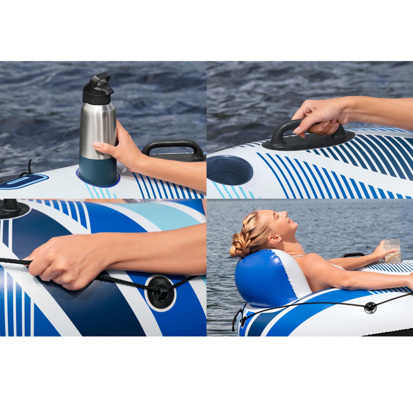 Bouée Gonflable pour rivière,bouée de Piscine Adulte,Robuste,135cm,pour Rafting sur la Plage Le lac,avec Fond en Maille,2 Porte-gobelets 2 poignées de Maintien,capacité de Charge de 175kg