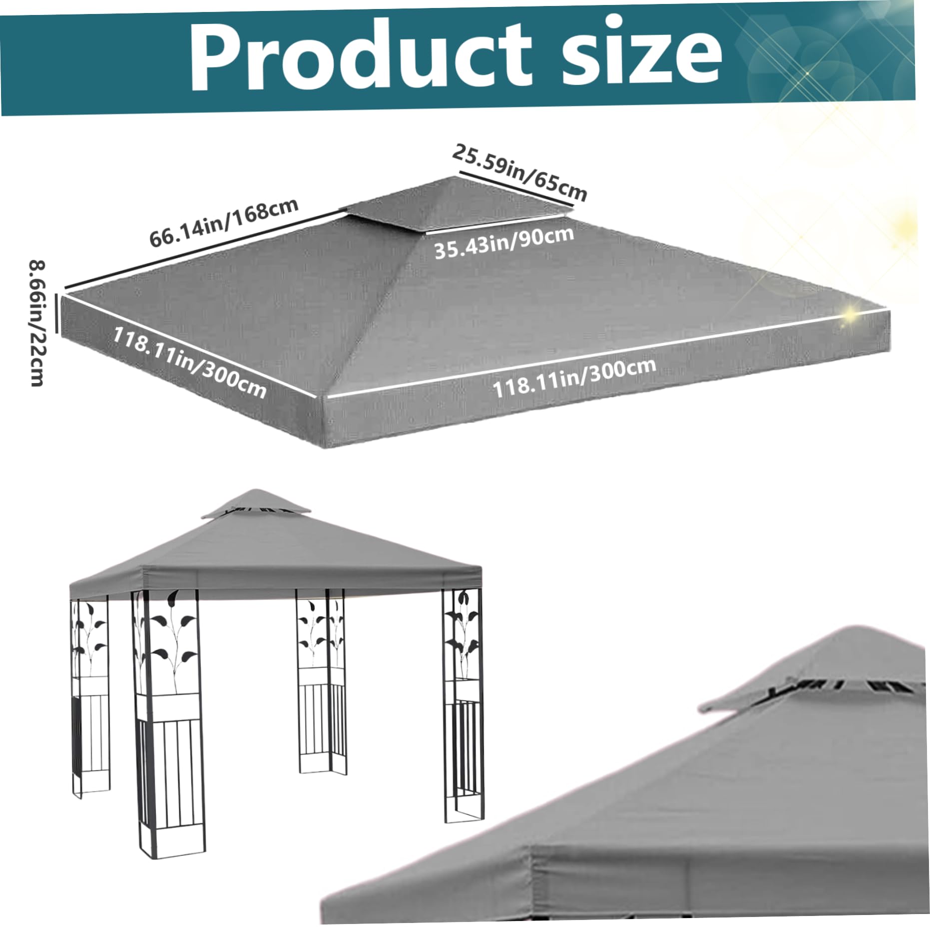Copertura di ricambio per gazebo impermeabile, protezione UV, 3 x 3, design minimalista, 2 ripiani, tessuto durevole
