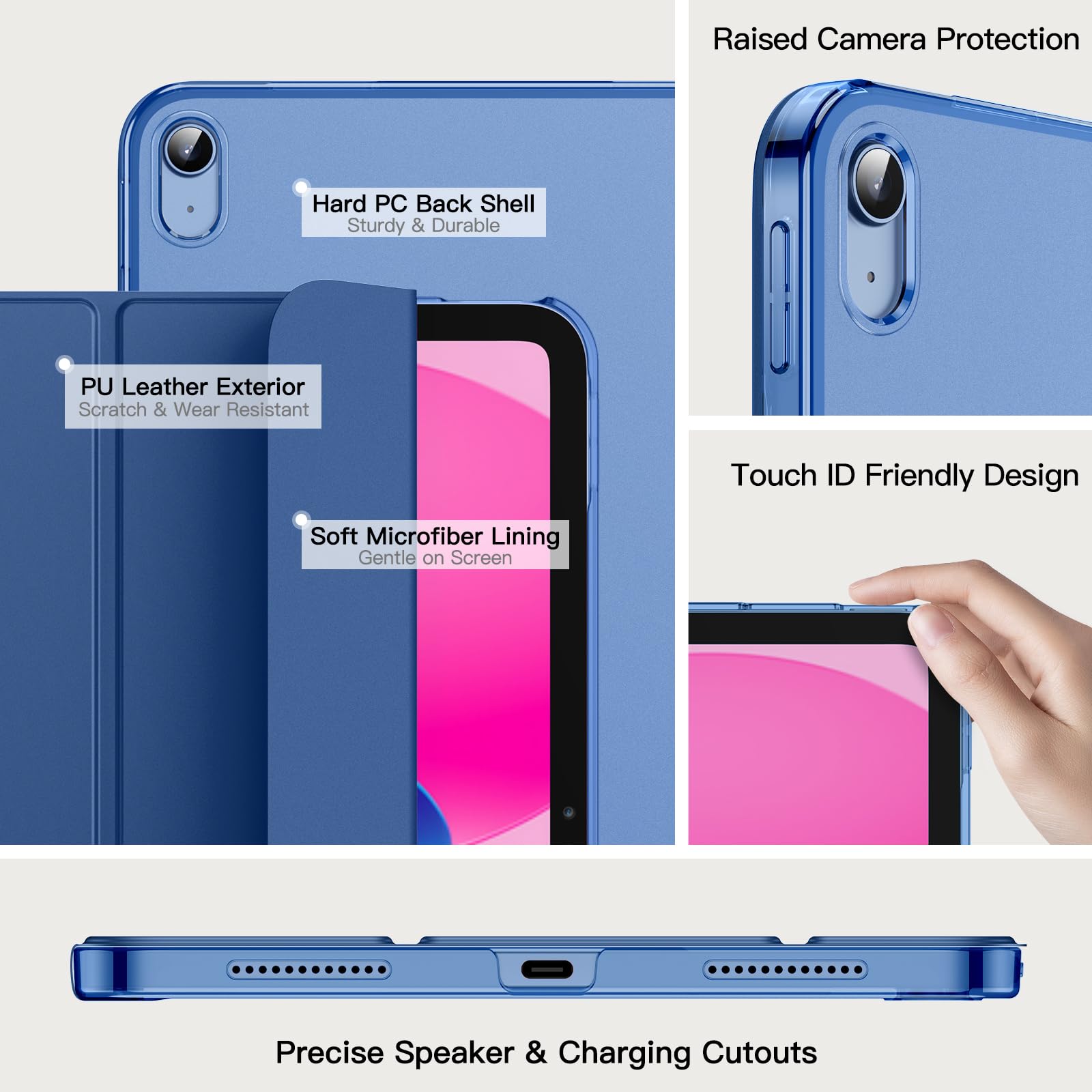 JETech Custodia per iPad (A16) 11a/10a Generazione (2025/2022), Supporto Sottile con Retro Rigido Cover con Auto Svegliati/Sonno (Navy)