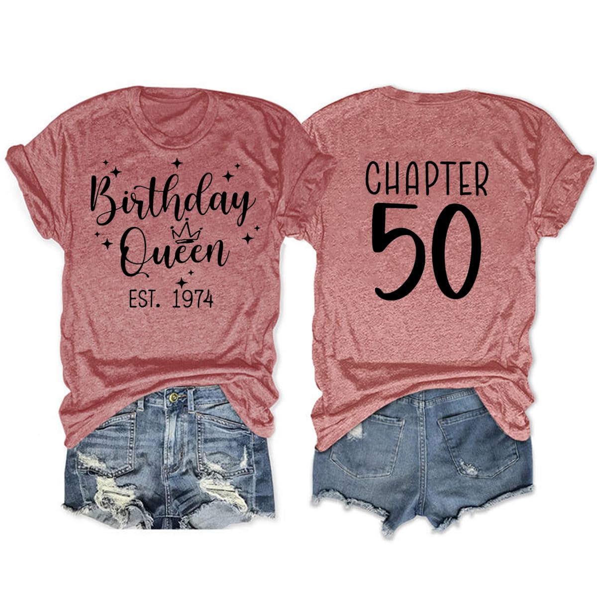 50th Birthday Shirt for Women, 1974 Birthday T-Shirt, Crew Neck Short Sleeve Novelty Graphic Tee Birthday Gift