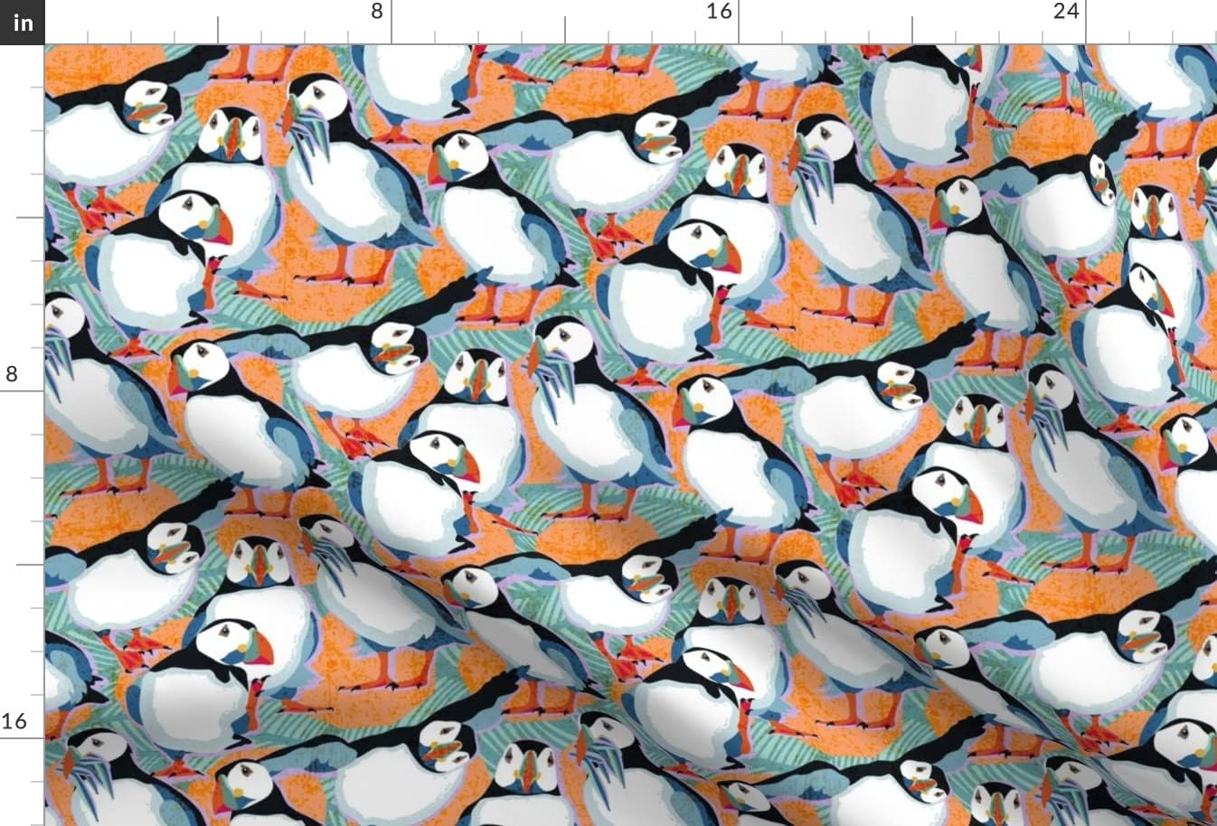 Spoonflower Fabric - Puffins Medium Scale Bird Nature Wildlife Children Canada Day Canadian Printed on Minky Fabric by The Yard - Sewing Baby Blankets Quilt Backing Plush