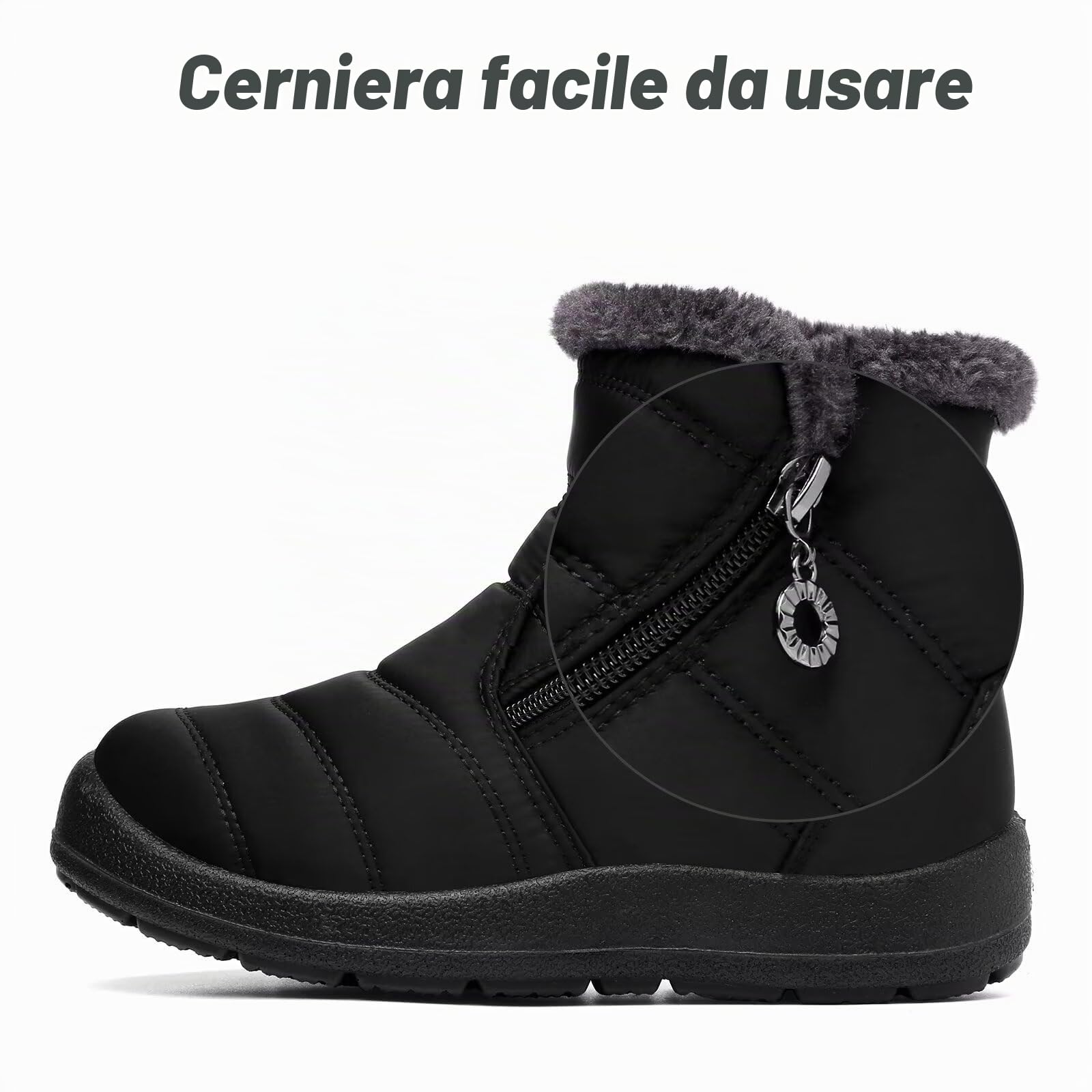 scecocrs Stivaletti Invernali Da Neve Con Zip Da Donna, Stivaletti Caldi Foderati in Pelliccia, Stivaletti Comfort Impermeabili Antiscivolo Per Esterno, Botas De Invierno Para Mujert