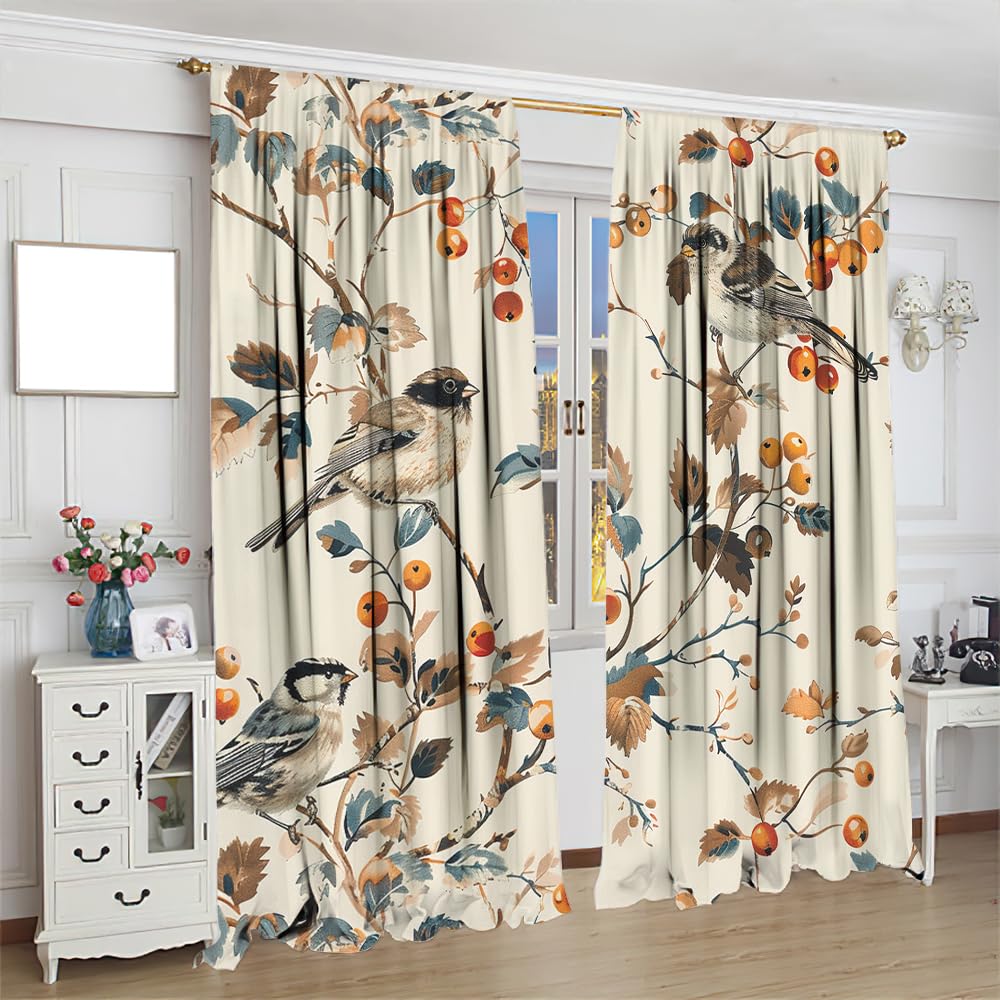 Rideaux occultants à isolation thermique avec passe-tringle pour chambre à coucher, fleurs naturelles, arbres, faune sauvage, rideaux de fenêtre occultants avec passe-tringle pour chambre à