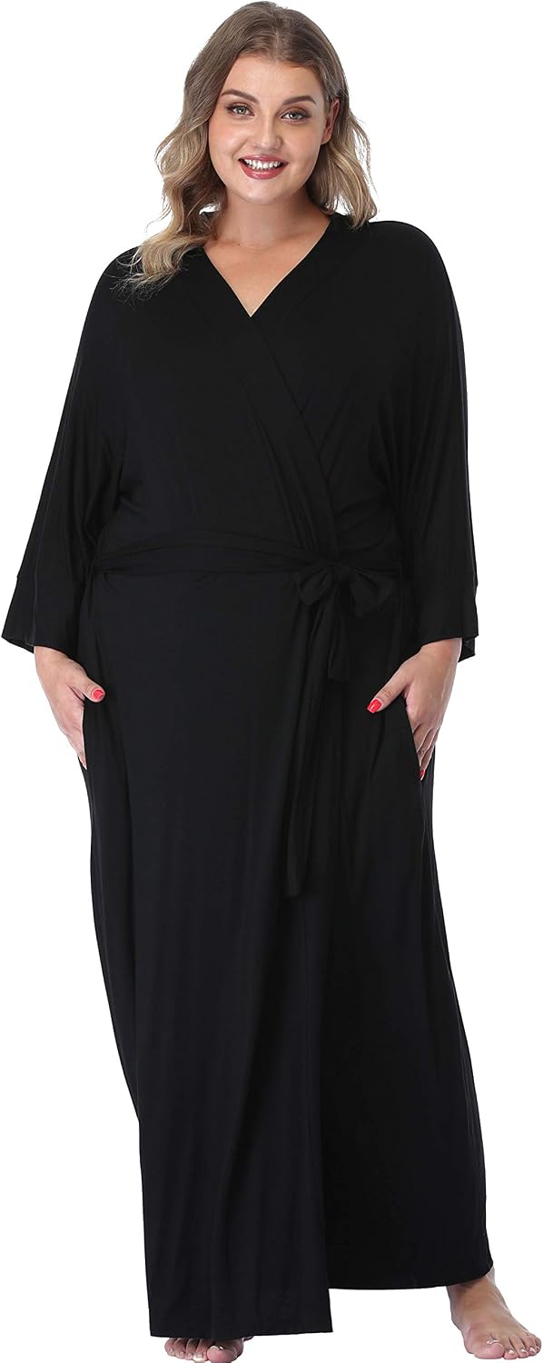 Women's Plus Size Long Robe Full Length Bathrobes Kimono Dressing Gown Sleepwear Maternity Delivery Robes with Pocket