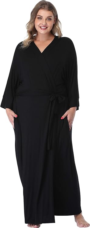 Women's Plus Size Long Robe Bathrobes Kimono with Pocket