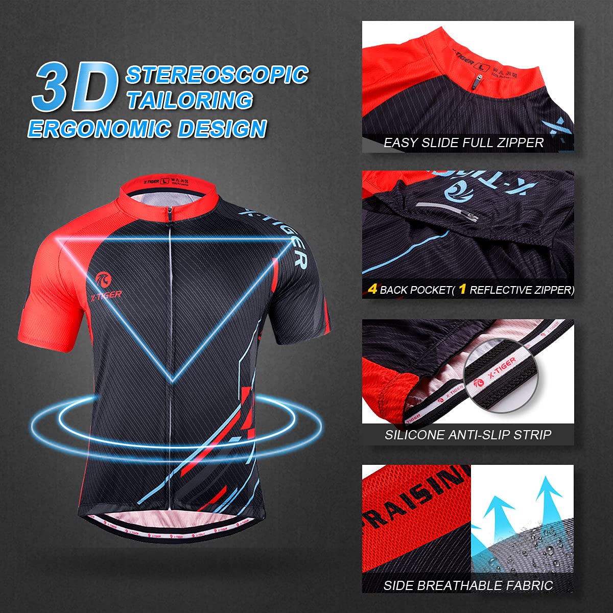 X-TIGER Ciclismo Uomo 5D Gel Salopette Pantaloncini Corti Imbottiti Set di Abbigliamento Ciclista