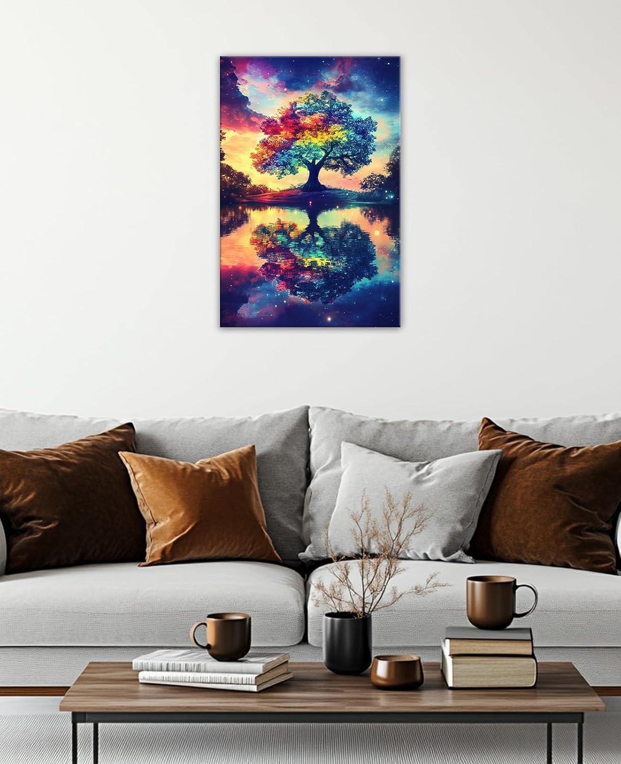 GLOKAKA Rainbow Tree Reflection Wall Art Fantasy Nature Landscape Canvas Print Colorful Botanical Painting for Dreamy Home Decor Ready to Hang(Artwork-2,20"x30")