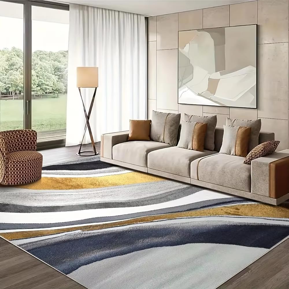 Tapis pour salon moderne gris et doré créant une ambiance cosy au bureau