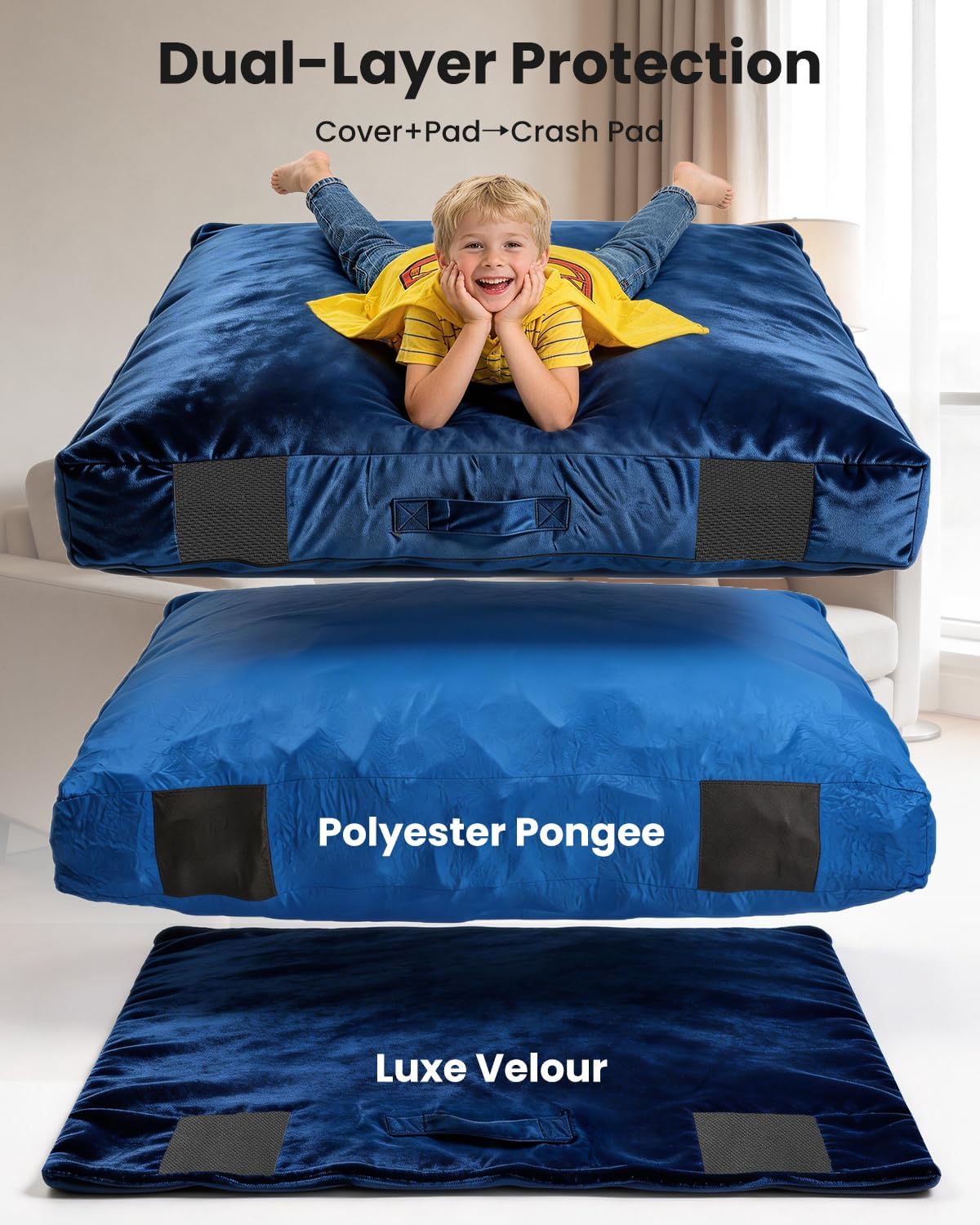 Crash Pads for Kids Sensory, Climbing Crash Pads, Crash Mat Sensory Room Play Equipment, Soft Foam Landing Zone, Luxe Velour, Cover Washable