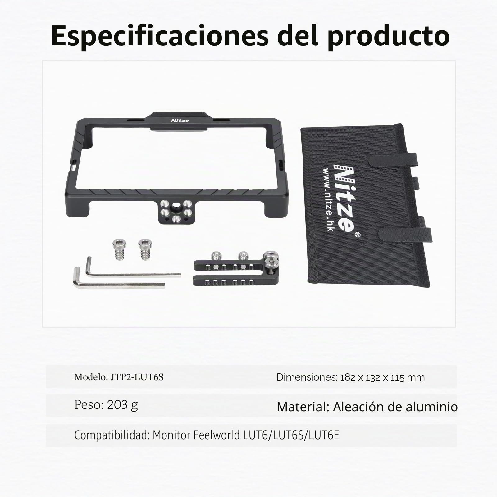Nitze Cage para Monitor Feelworld LUT6 / LUT6S / LUT6E con Parasol NATO Rail Incorporado - JTP2-LUT6S