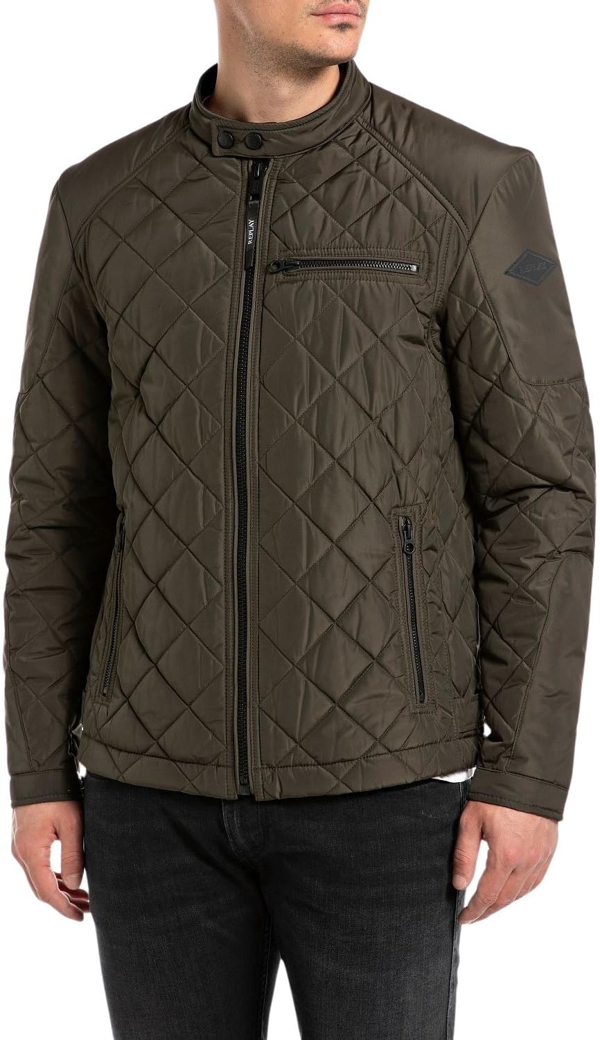Replay Men's Green Biker Diamond Quilted Jacket in Size M, Sports Direct