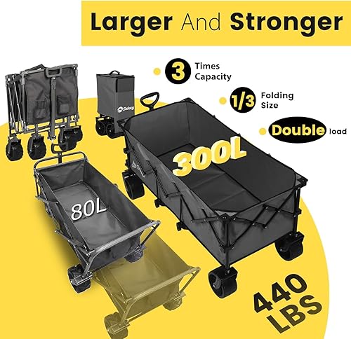 Miniatura 2 de Sekey Carro plegable extendido plegable de 48 pulgadas de largo con capacidad de peso de 440 libras, carrito de jardín plegable resistente de 300 L