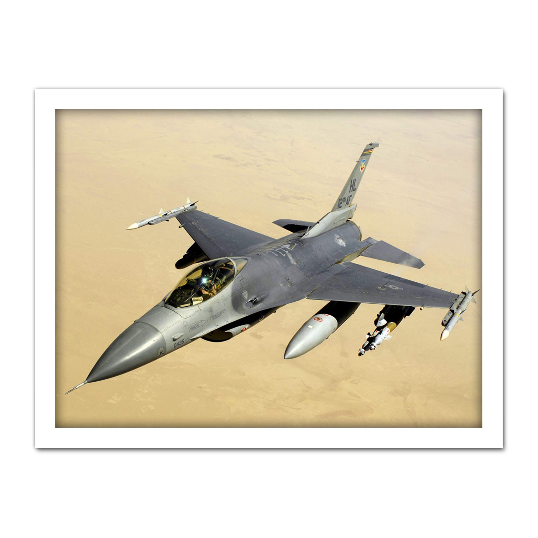 Dunaway Military USA F-16 Fighting Falcon Photo Artwork Framed Wall Art Print 18X24 Inch