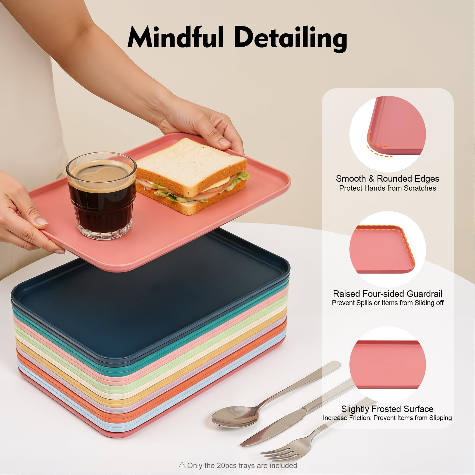 Bandeja rectangular para servir, 20 unidades, para servir, bandejas de plástico, para restaurante, mesa de café y cocina, 31 x 22 cm (10 colores)