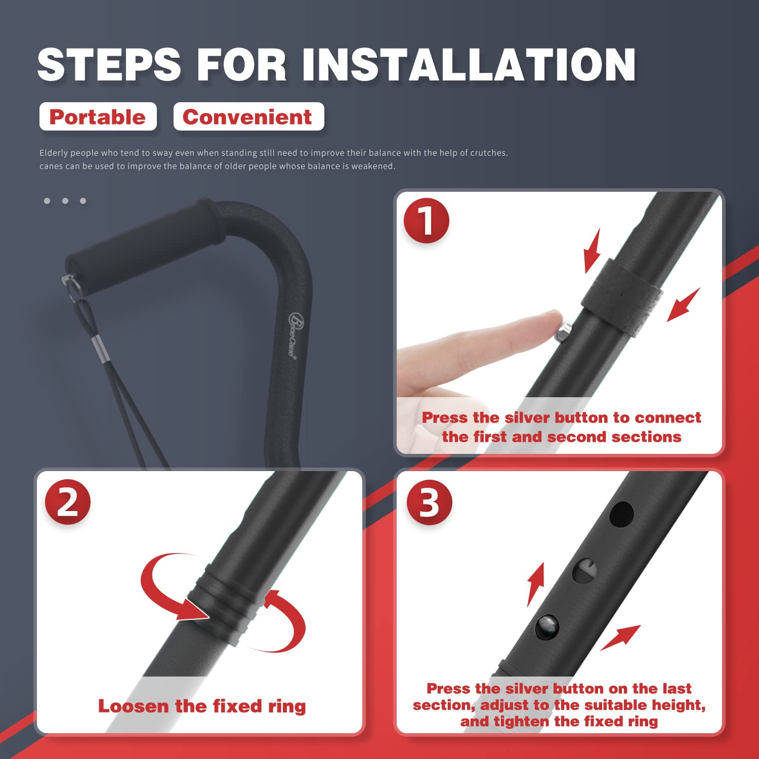 BeneCane Walking Cane Quad Cane for Men and Women,Adjustable Walking Cane with 4-Pronged Base for Extra Stability,Offset Soft Cushioned Handle for Men & Women