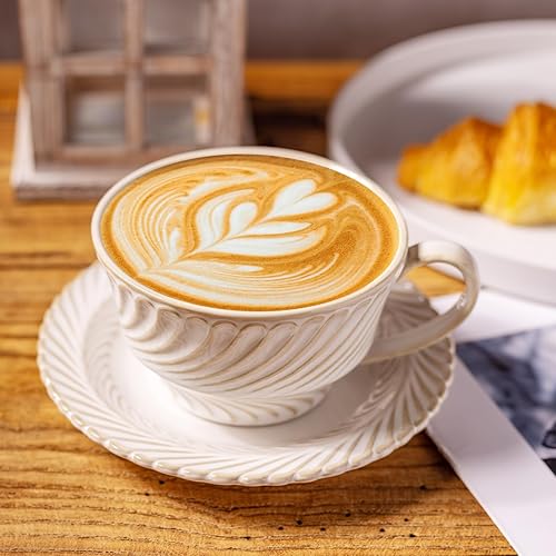 Miniatura 7 de Taza de café con platillo, taza de capuchino de 12 onzas, tazas de arte vintage para café expreso turco, tazas de café con leche de granja, tazas de