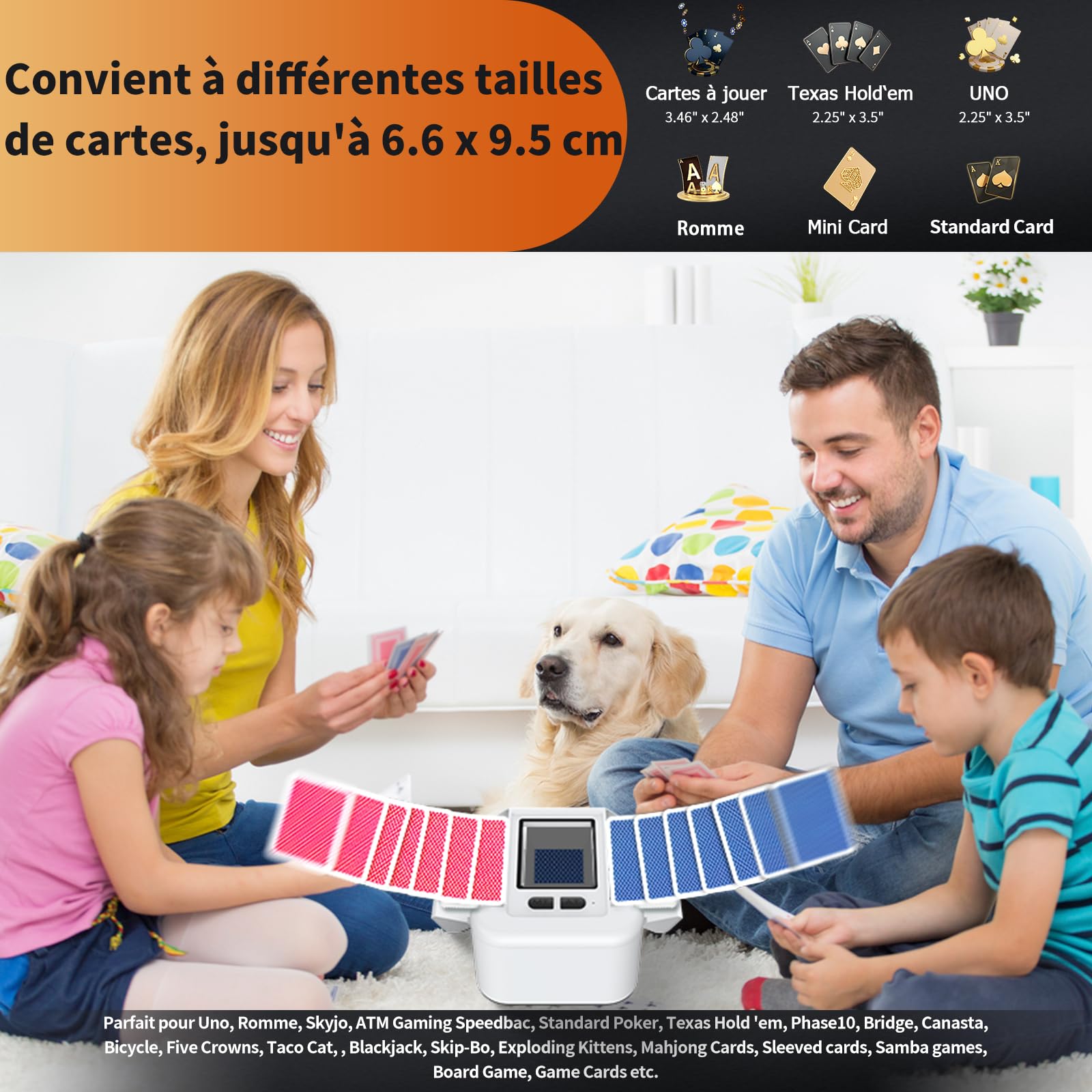 Mélangeur de Carte Automatique 1-2 Jeux, Card Mixer Silencieux pour UNO Skyjo PILI PILI Skip-Bo, Auto & Manual, Chargement USB, Portable Mélange et rapide + Cas de Poker (Blanc)