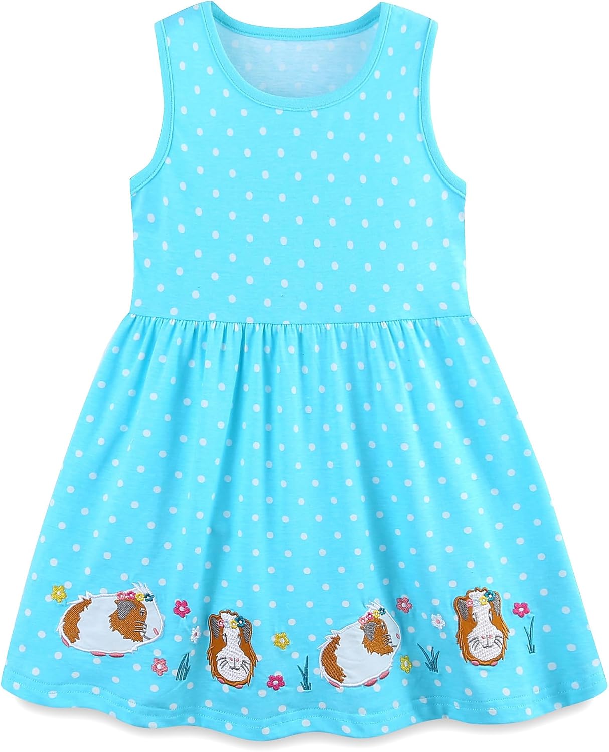 Hongshilian Toddler Girls Casual Cotton Dress Cartoon Appliques Short Sleeve Summer Playwear Dresses