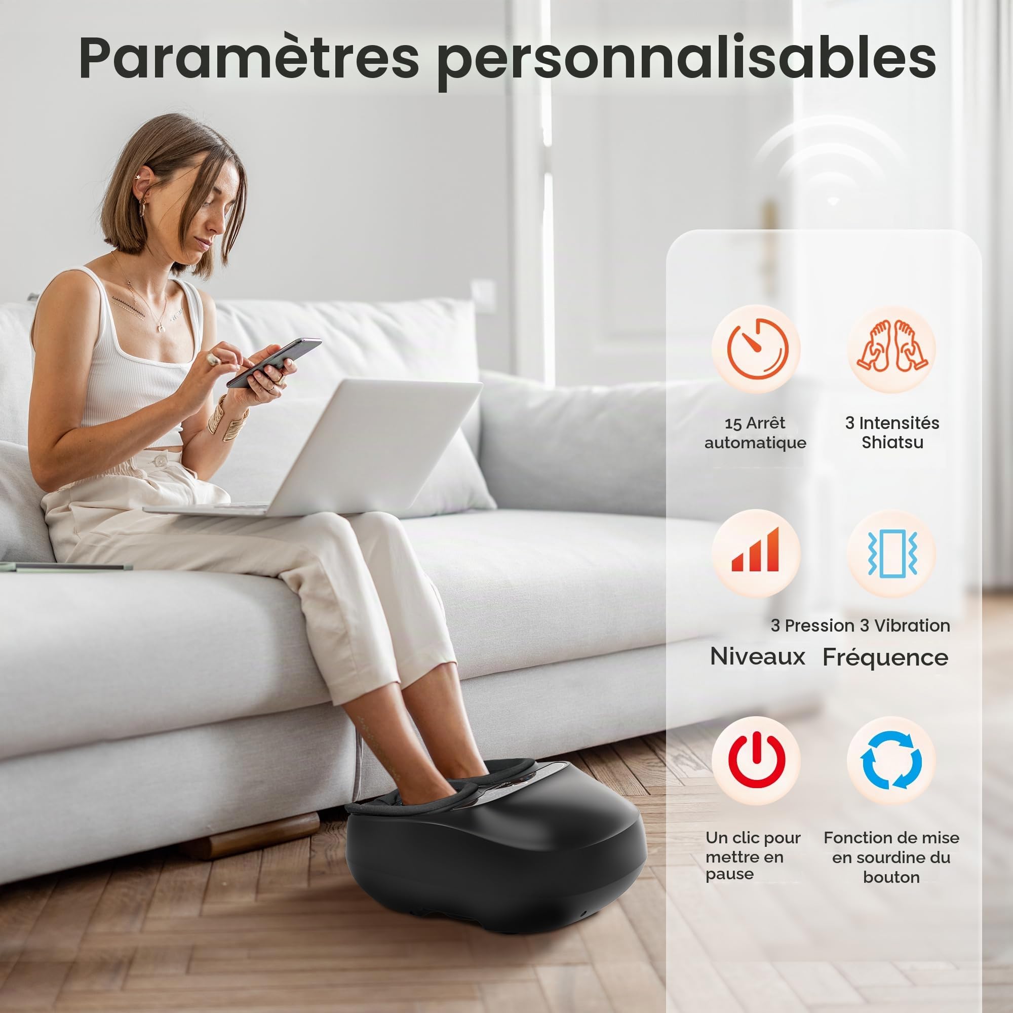 COMFIER Appareil de massage des pieds avec chaleur, appareil de massage Shiatsu pour fasciite plantaire, neuropathie, télécommande, fonction pause