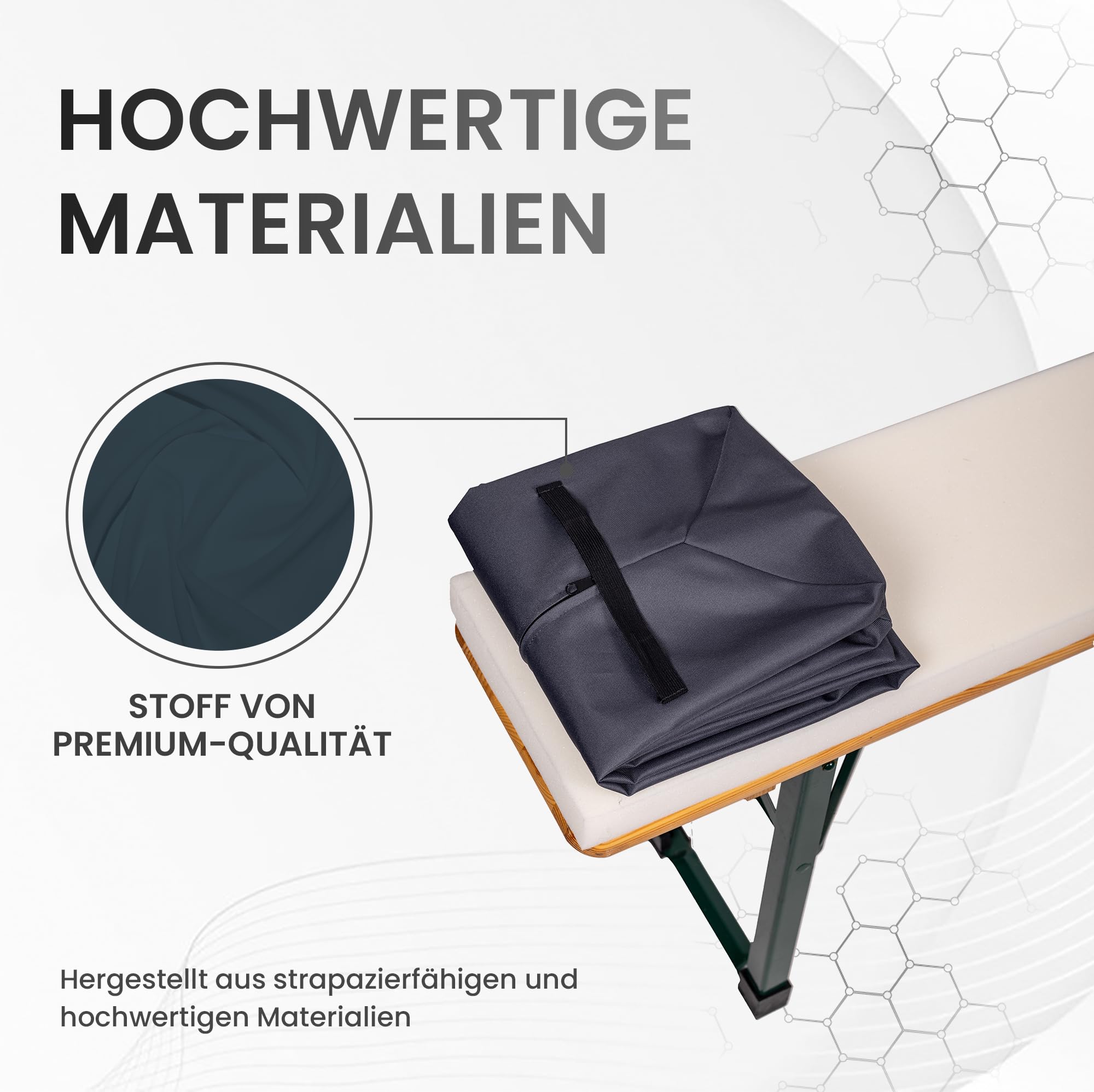 TexDeko® Bierbankauflage gepolstert für Bierzeltgarnitur 170x23x4cm (kurz) XL Polsterung Biertisch-Auflage (Premium, Anthrazit)