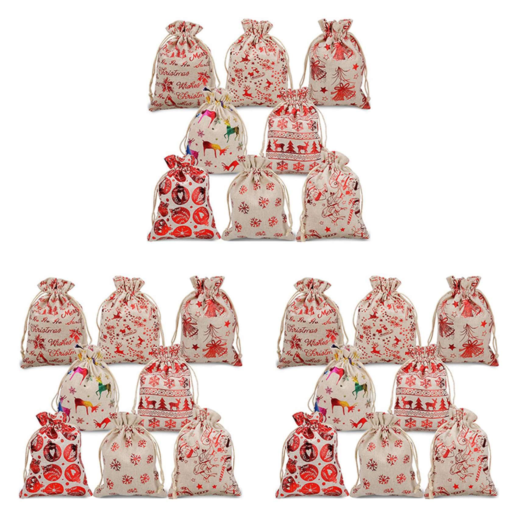 Augnongly 48Pcs Christmas Drawstring Gift Bags Burlap, Gift Pouch Goody Bags For Gift Christmas Party Favor Supplies