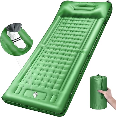 LILTSDRAE Colchoneta inflable extra gruesa de 5 pulgadas con almohada incorporada, colchón de gran tamaño, súper portátil, para mochileros (verde,