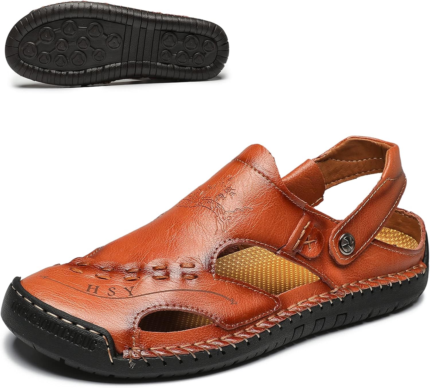 Mens Closed Toe Leather Sandals Summer Casual Fisherman Sandals Walking Outdoor