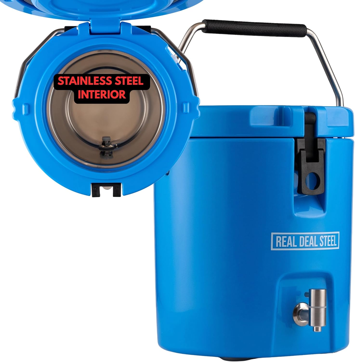Insulated Beverage Dispenser with Spigot - 2 gallon Large Capacity Hot & Cold Stainless Steel Water Cooler - Portable Sports Drink Dispenser for Camping, Outdoor Events, Parties, Coffee & More - Blue
