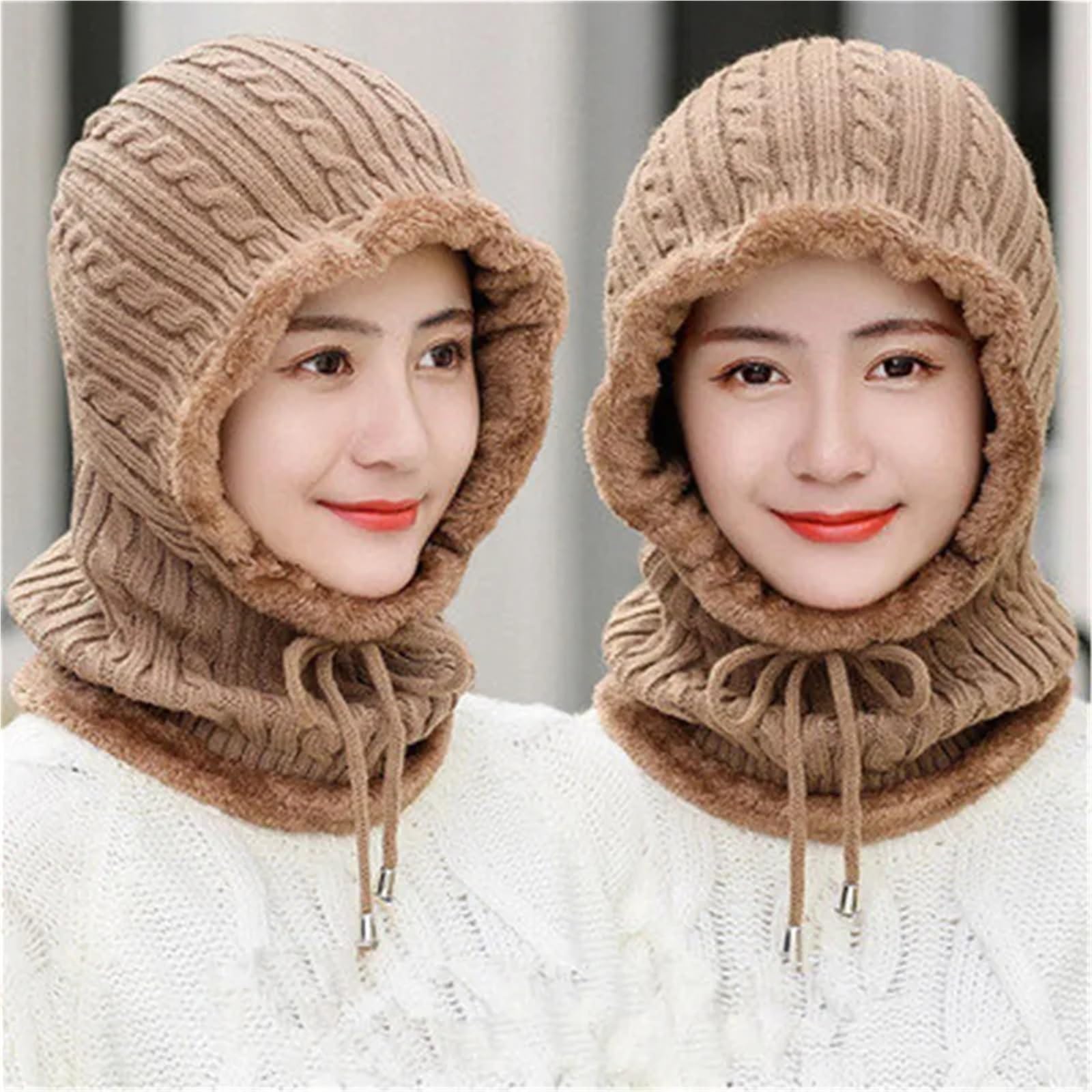 Unisex Winter Knitted Hat with Neck Protection, Warm Beanie Cap for Men & Women, Outdoor Hat(Black)