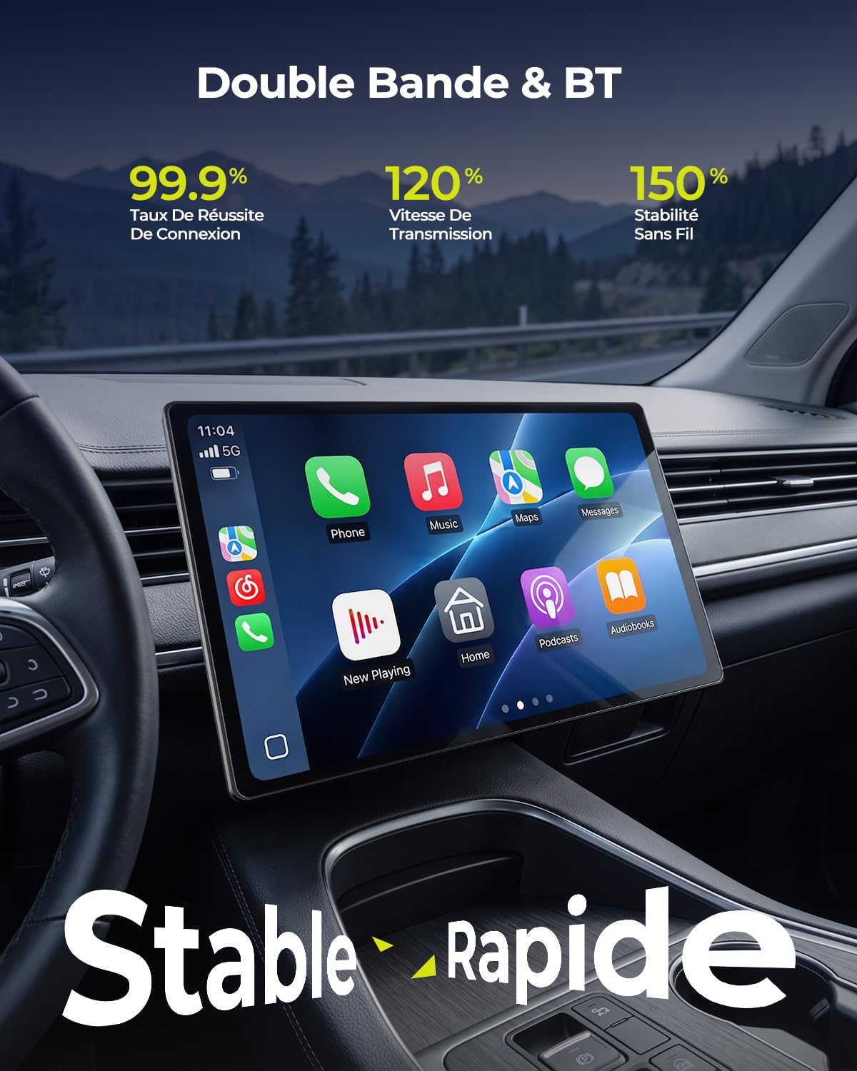 LAMTTO Écran CarPlay Voiture sans Fil 11 Pouces avec APPs Youtube TikTok Portable pour Apple CarPlay & Android Auto avec Caméra de Recul/Navigation/Écran Tactile in-Cell/Assistant Vocal/OTA/Bluetooth