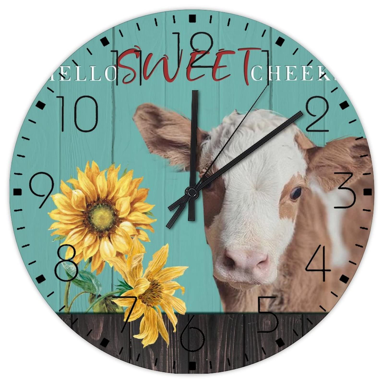 Horloge murale ronde en bois vintage double face motif tournesol style campagne