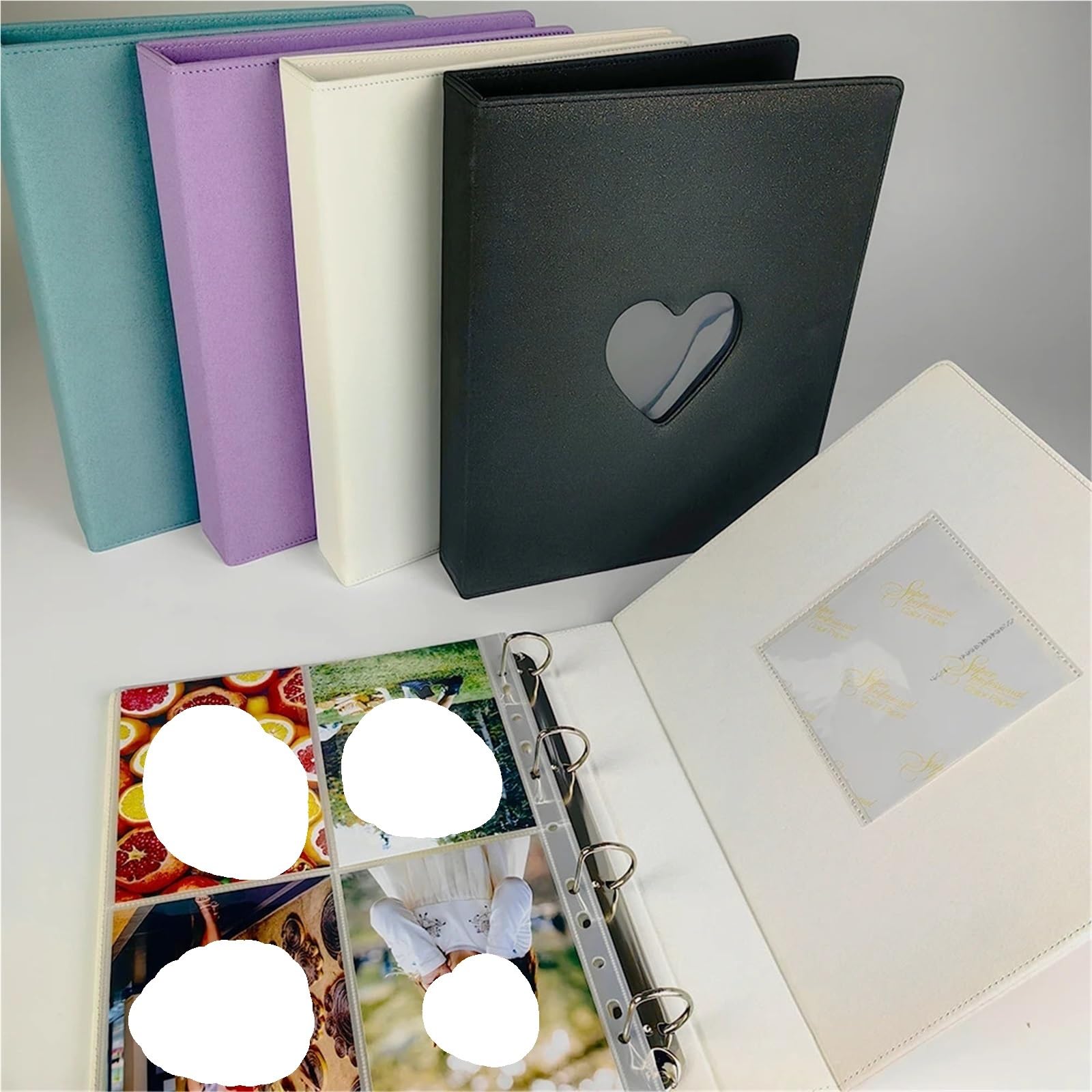 Kpop - Carpeta para tarjetas fotográficas A4, piel sintética, en forma de corazón, con cubierta de estrella brillante, álbum de fotos grande, 10 fundas, 4 índices, 2 particiones, soporte para tarjetas